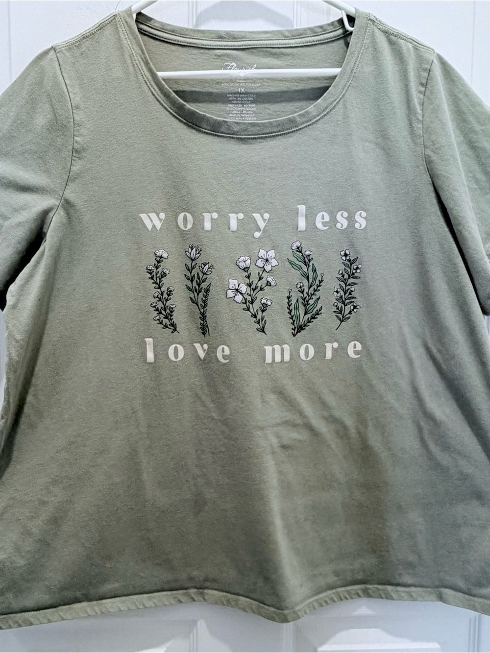 Fleurish Sage Green 'Worry Less Love More' Floral Long Sleeve Tee